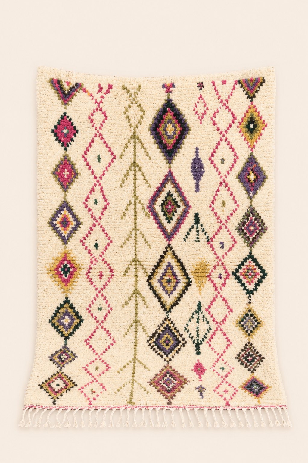 Tapis berbère Azilal Mélina – Pièce unique en laine épaisse – Fait main – 138 × 112 cm