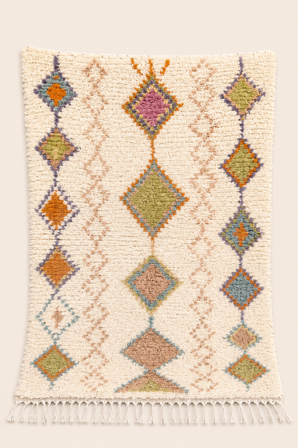 Tapis berbère Azilal Amelina – Pièce unique bohème – Fait main – 144 × 110 cm