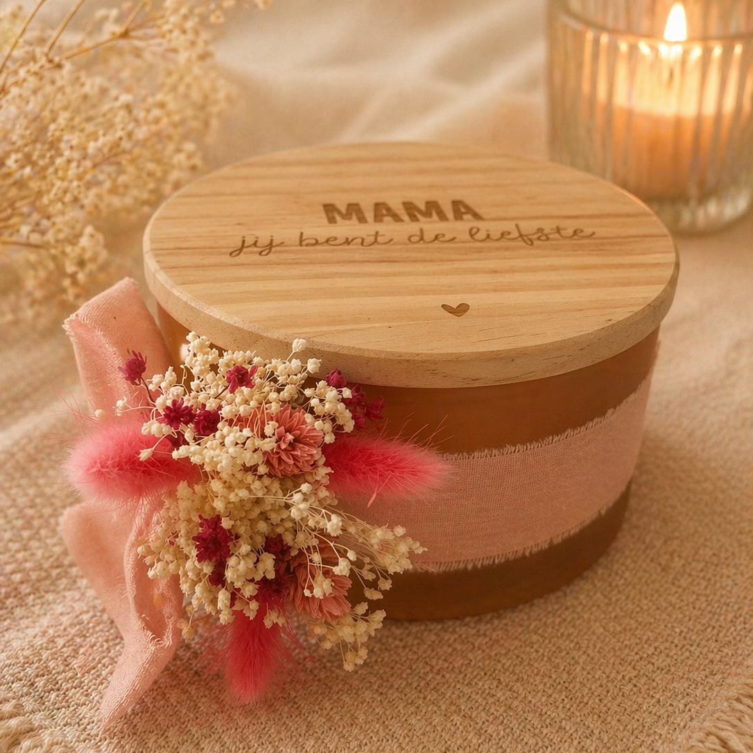 Luxe geurkaars - Frosted blush met houten deksel