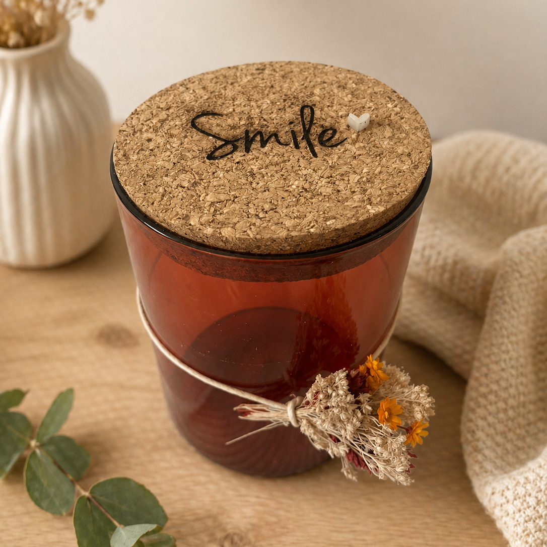Snoeppot met gravering - terracotta