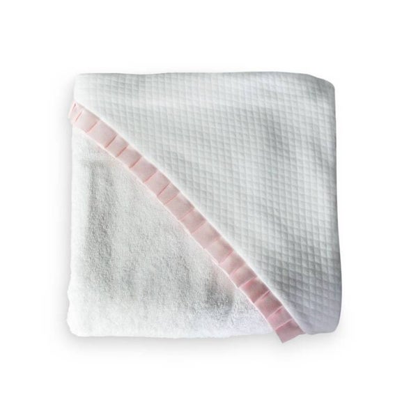Kaphanddoek met oxford detail - wit/roze