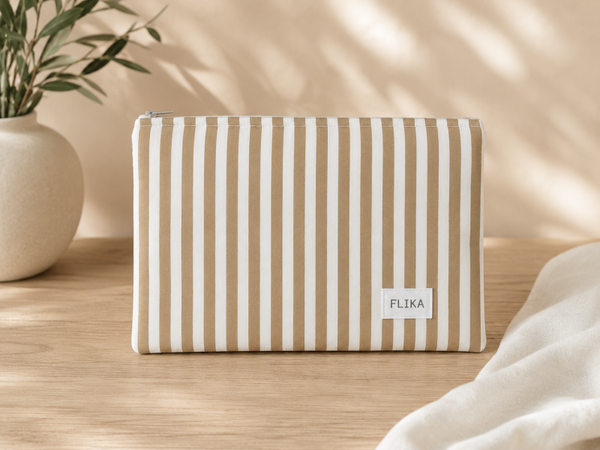 Bolso de mano rayas marrones y blancas