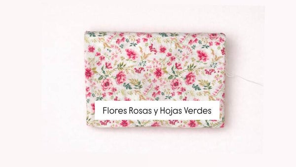 Tela Flores Rosas y Hojas Verdes