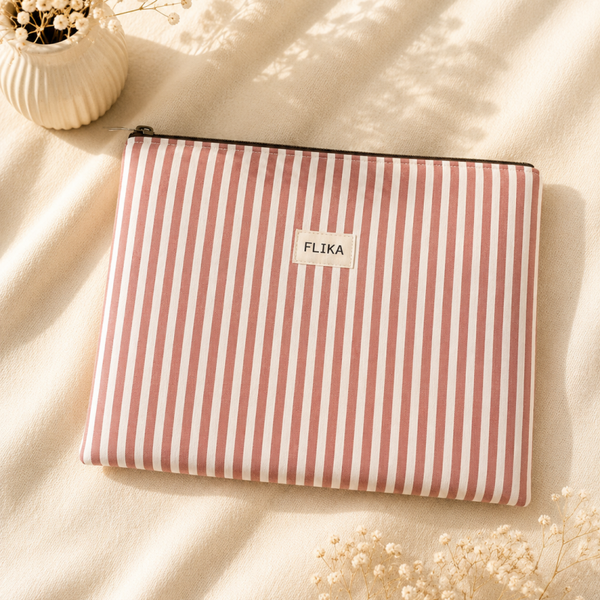 Funda de iPad rayas rosas y blancas