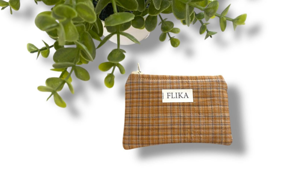 Monedero vichy mostaza/marrón