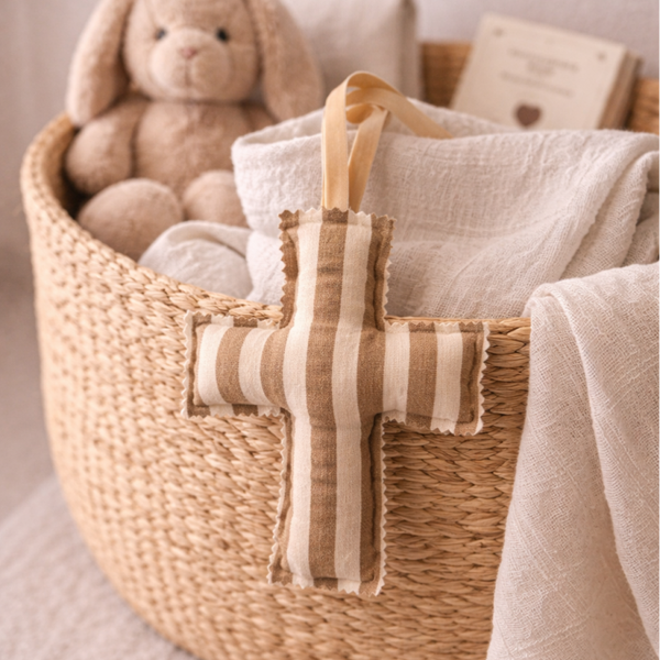 Crucecita rayas marrones y blancas