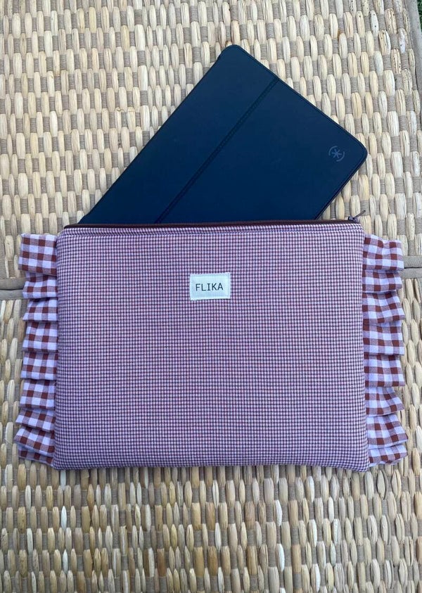 Funda iPad vichy teja con volantes