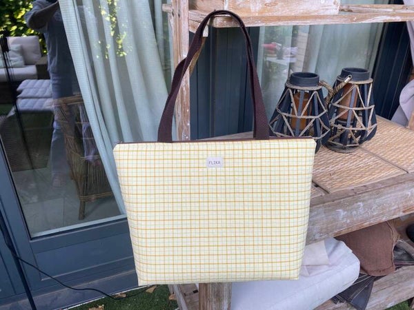 Bolsa de playa/piscina/viaje cuadros amarillo