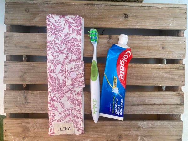 Funda cepillo dientes flores rosa