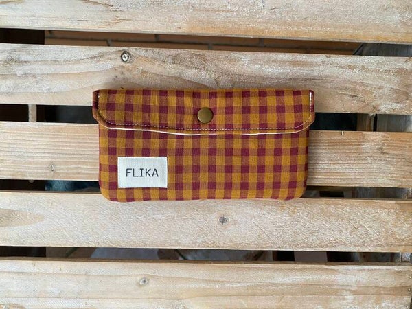 Funda de gafas vichy mostaza y burdeos