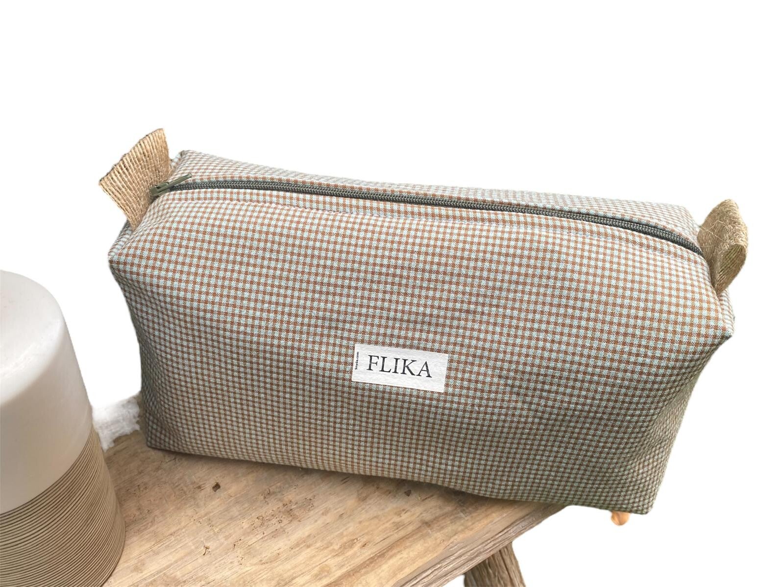 Neceser vichy marrón/verde