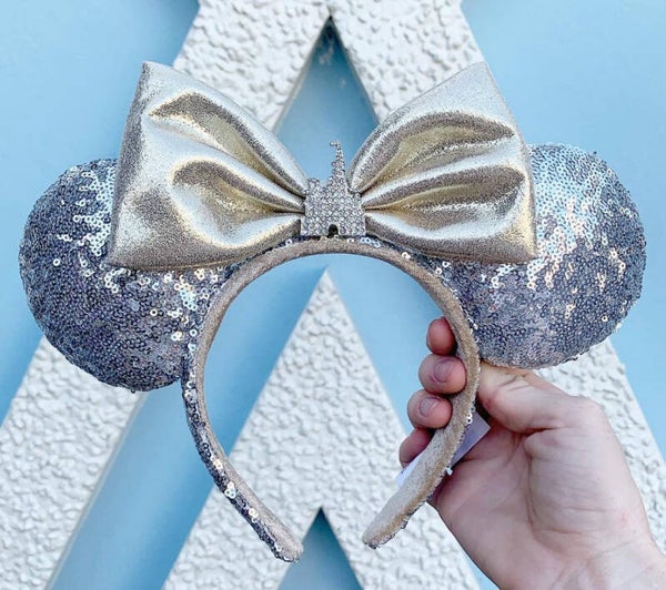 Silver castle ears gold bow - Disneyland Paris