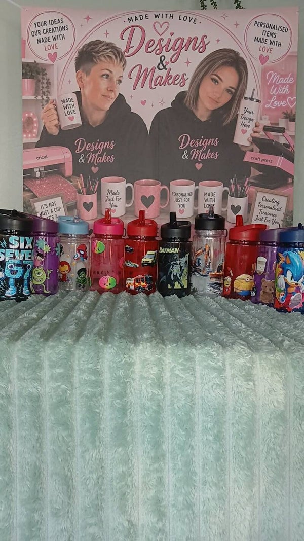 kids straw water bottle - choice of design