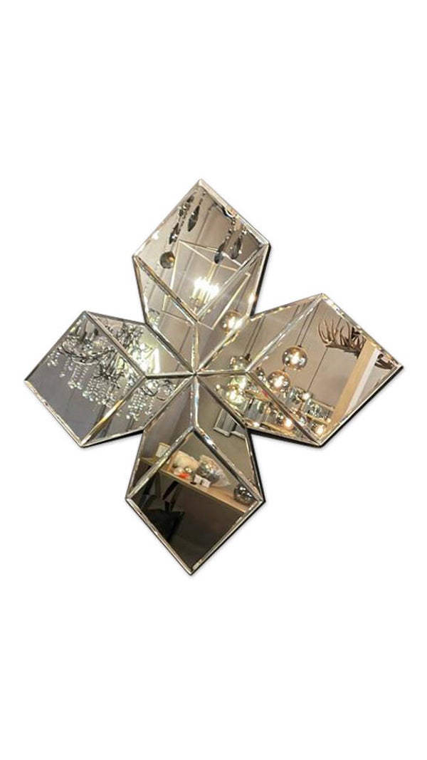 Wand decoratieve spiegel Star 3-D, 45cm x 45cm zilver spiegel