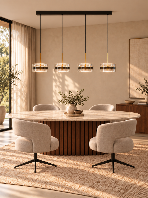 Enzo 4-lichts hanglamp – 110 cm – zwart met amber glas