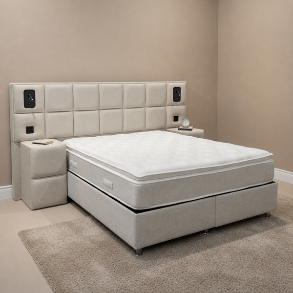 Boxspring Aura 180 x 200 cm – Luxe Opbergboxspring met LED-verlichting, USB-oplader & Nachtkastjes