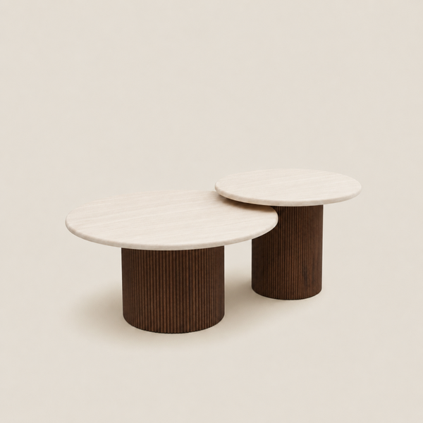 Japandi Travertine Salontafel Set – Luxe Design in Tijdloze Elegantie