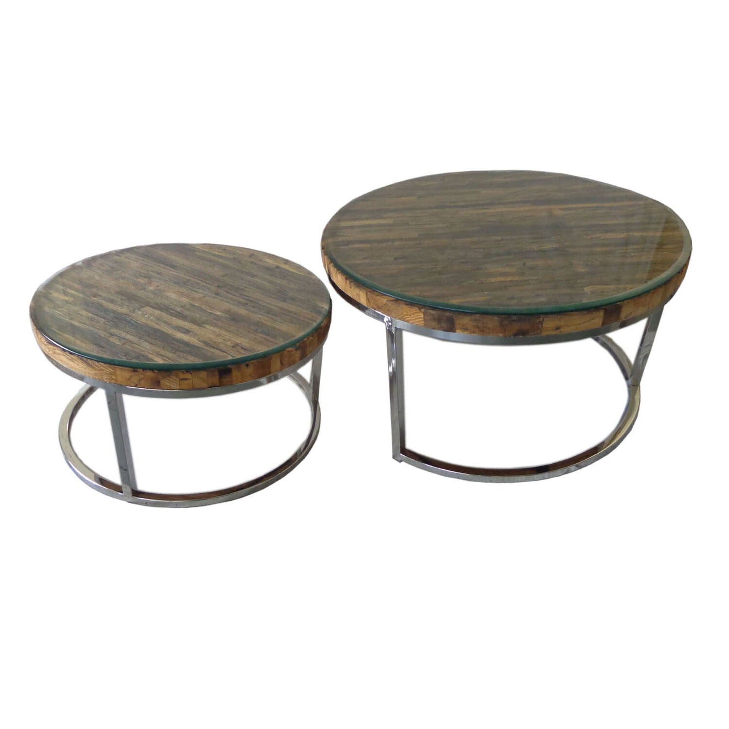 Salontafel Doblo Sleeperwood met glans nikkel onderstel en facet geslepen glas