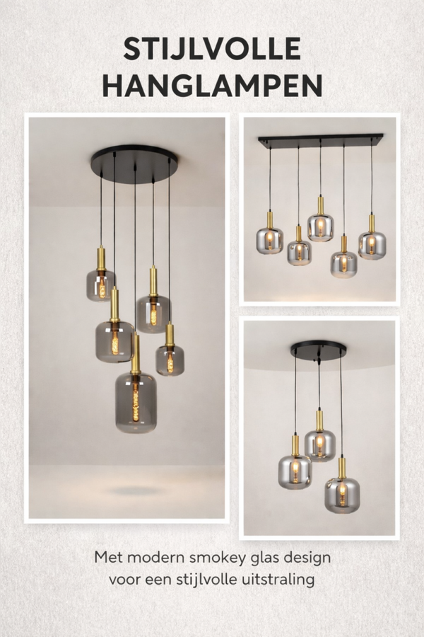 Luxe Design Hanglamp Smokey Glas – Exclusieve Verlichting in Rond & Rechthoek