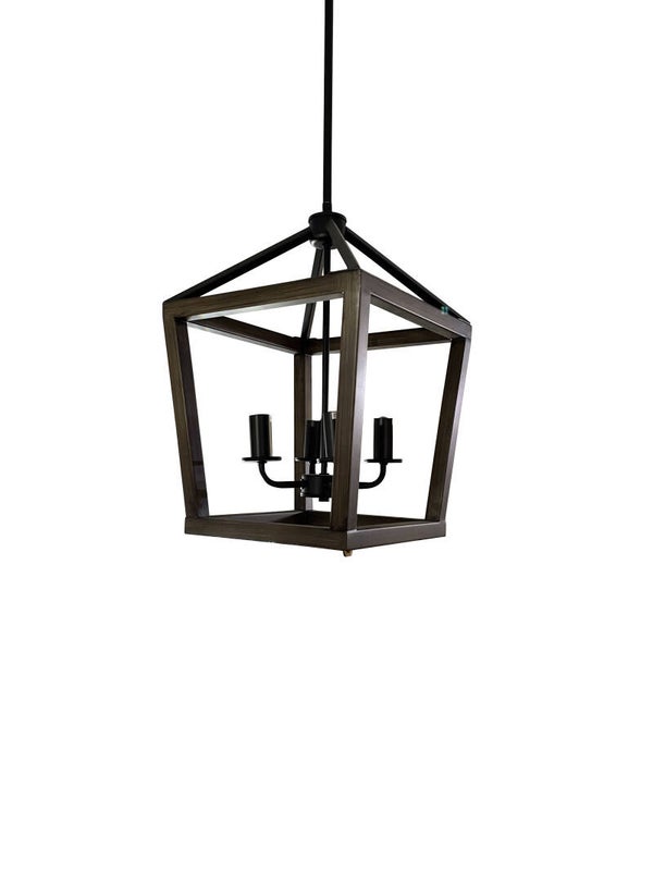 Hanglamp Lantern zwart metaal met hout kleur