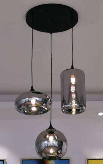 Hanglamp mix smoke glas 3 lichts 40cm zwarte plaat