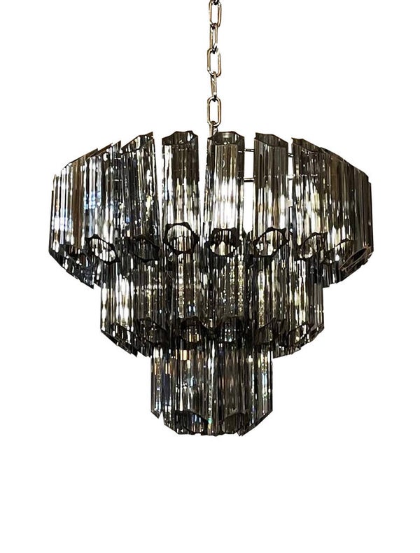 hanglamp Tubular - smoke glas - zilver metaal - 45cm dia - hoogte 50cm +100cm ketting
