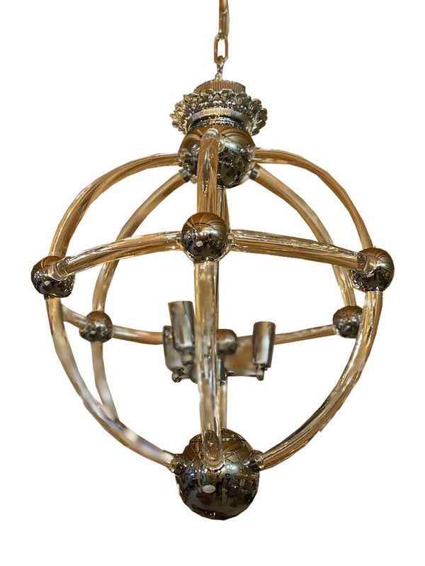 Hanglamp Brussels - 45cm dia - zilver metaal met helder acryl - 50cm hoog + 100cm ketting