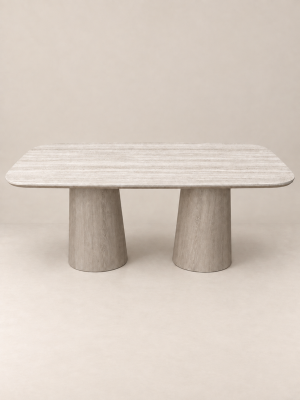Japandi eettafel in beige Travertine – Deens ovaal – 180 × 90 cm