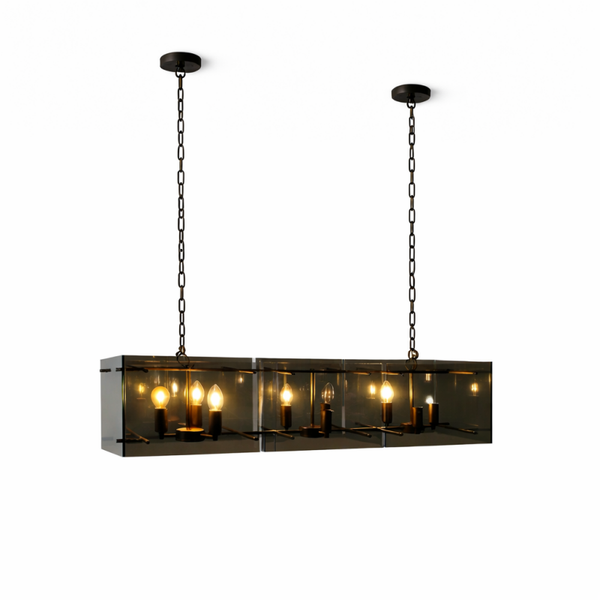 Luxe Hanglamp 100 cm – Smoke of Amber Glas – 9x E14 – Zwart Design – Verstelbaar 120 cm – Eettafel Lamp