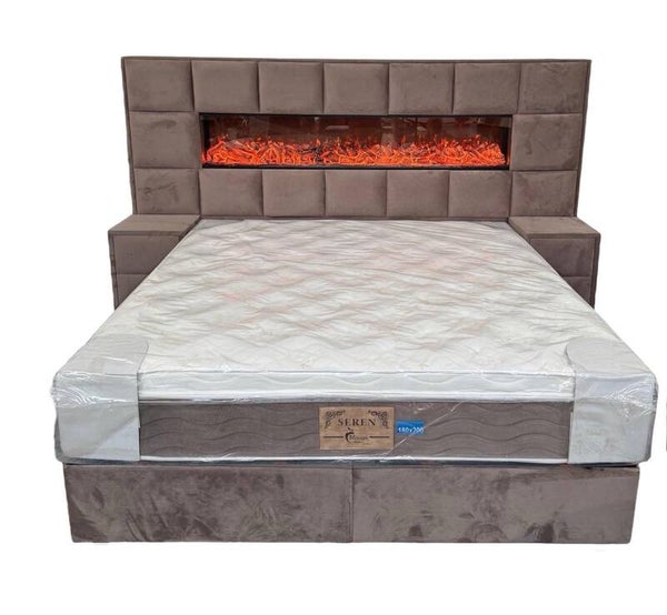 Haven Boxspring - brede hoofdboard met 180cm sfeerhaard - 2 x nachtkastjes - 180 x 200cm matras