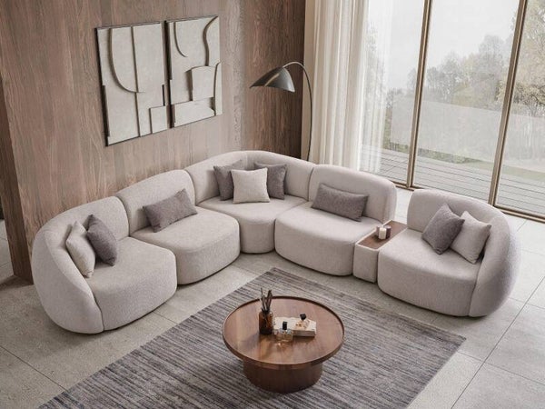 Armesse exclusieve Japandi Hoekbank in Beige Bouclé – Modulair Design met Organische Luxe