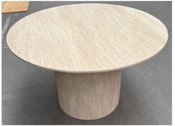 Japandi eettafel - Travertine blad - beige - 130cm rond