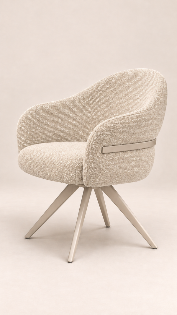 Japandi eetkamerstoel draaibaar – Beige Sulo stof met beige onderstel