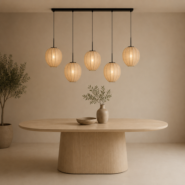 Hanglamp Silura – Luxe Design Hanglamp met Beige Stoffen Kappen