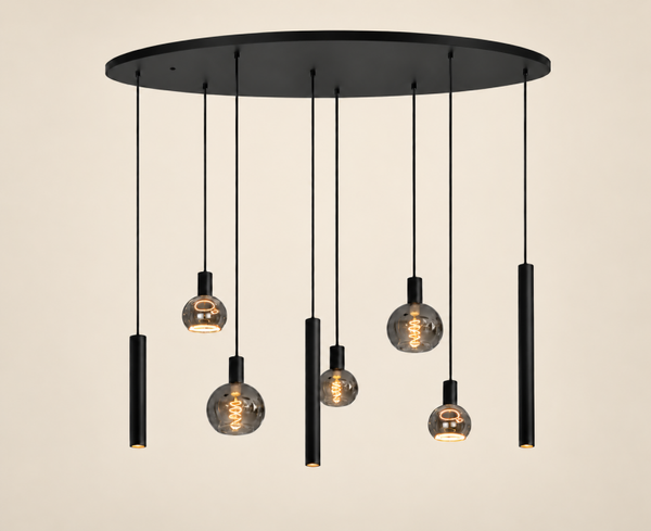 Moderne Design Hanglamp - 135cm Ovale Plafondplaat - Segula floating globe - Smoke Glas en Spotverlichting