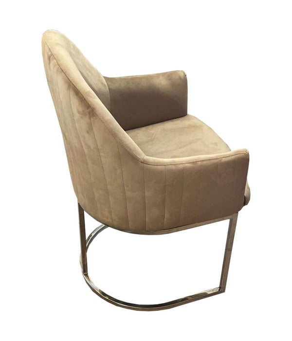 Eetkamer stoel Hoef - taupe velvet stof met roest vast stalen onderstel - met armleuning