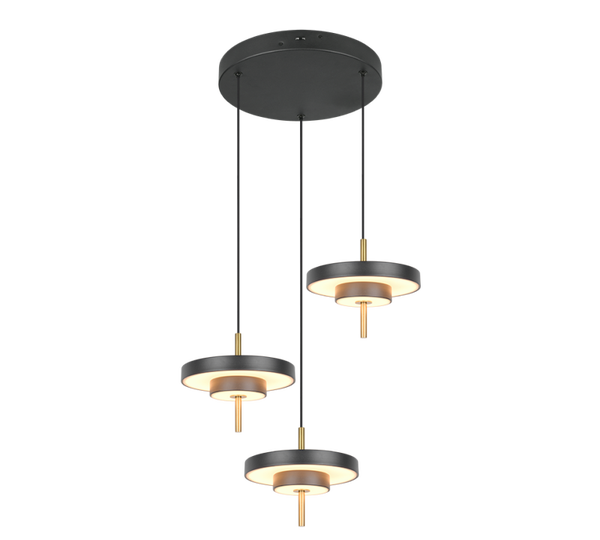 Hanglamp Keaton - beige met coffee of zwart met coffee - dia 35cm - in hoogte verstelbaar tot 150cm - schakelaar om lichtkleur te veranderen - stapppendimmer