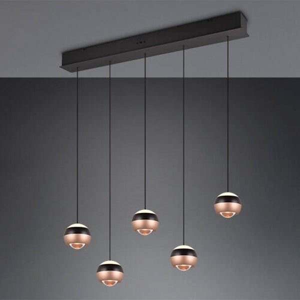 hanglamp Orbit - 5 x 8w SMD Led - trekpendel - zwart / koffie