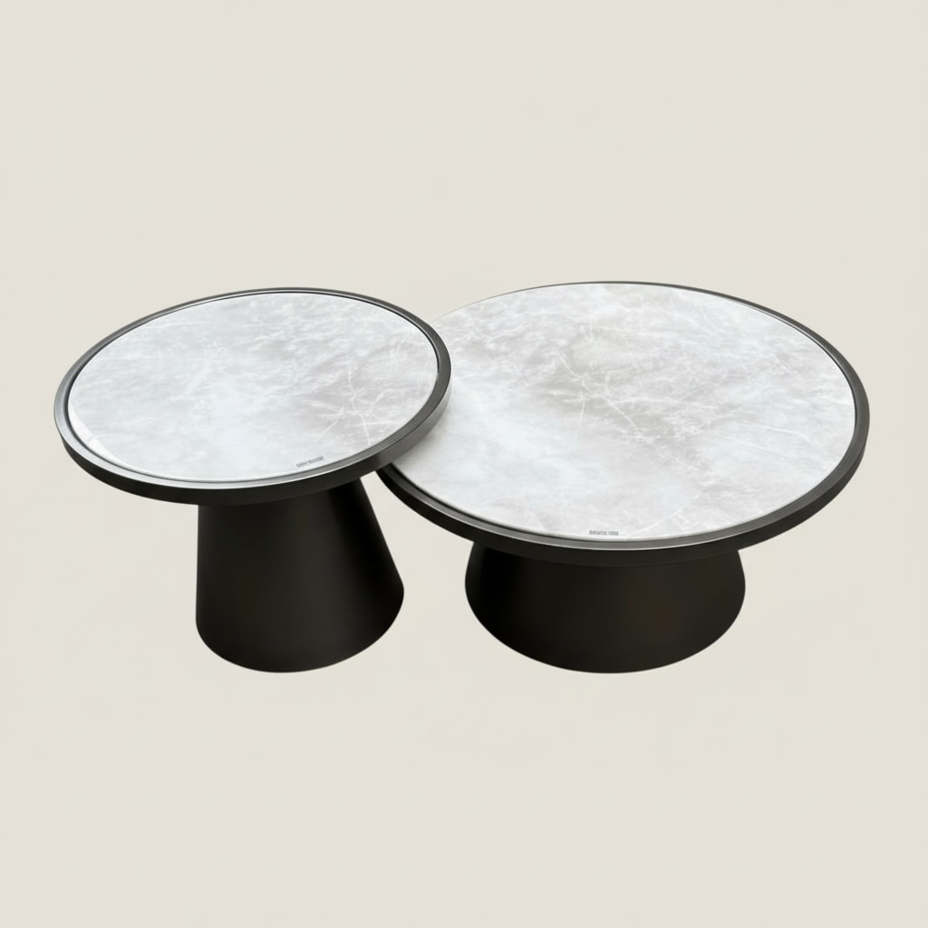 Salontafel set van twee - Japandi - 80 + 60cm - metalen onderstel