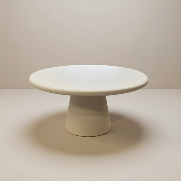 Japandi eettafel - off-white - 130cm dia - 8cm dikke blad