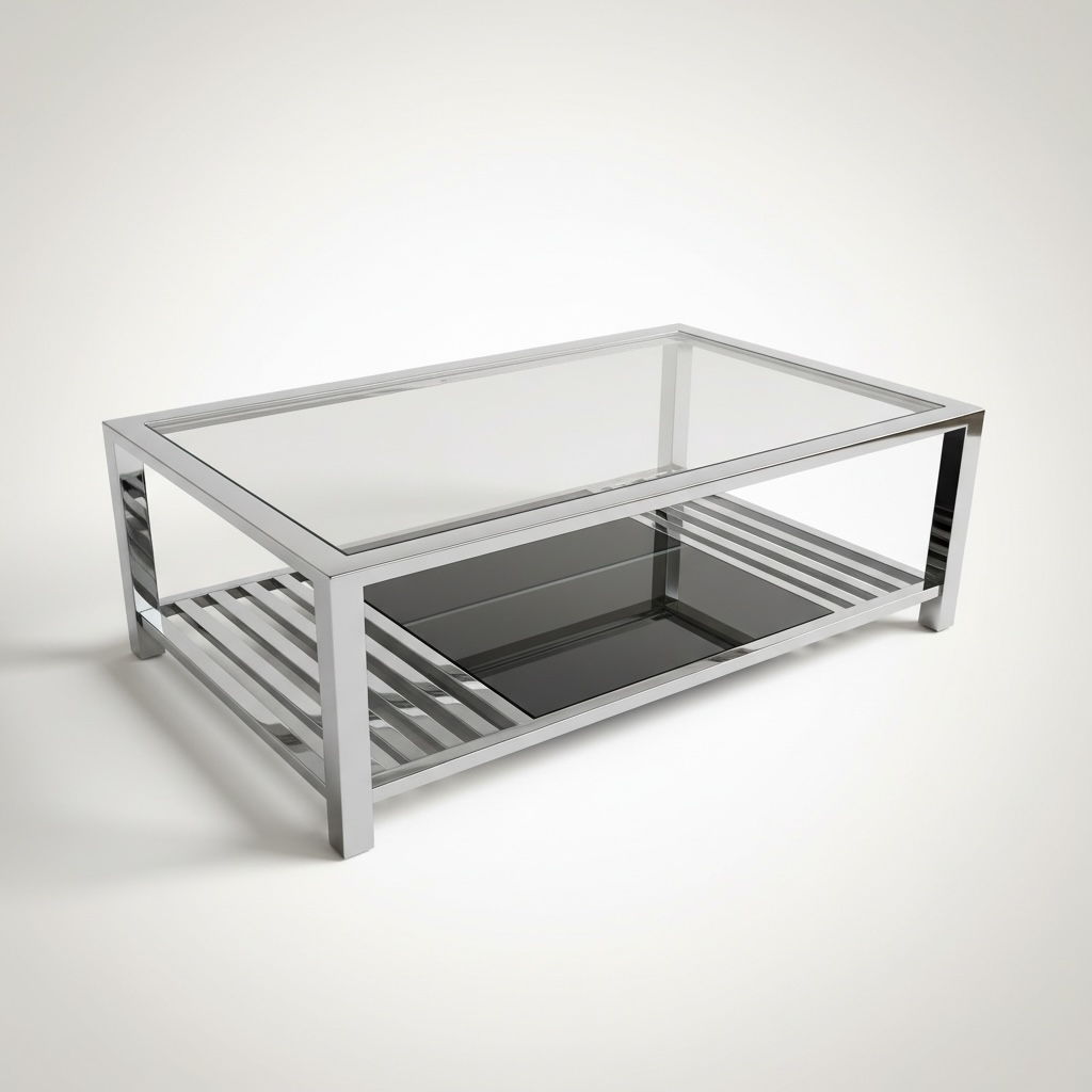 Salontafel Buchenholz nikkel glans met helder en zwart glas