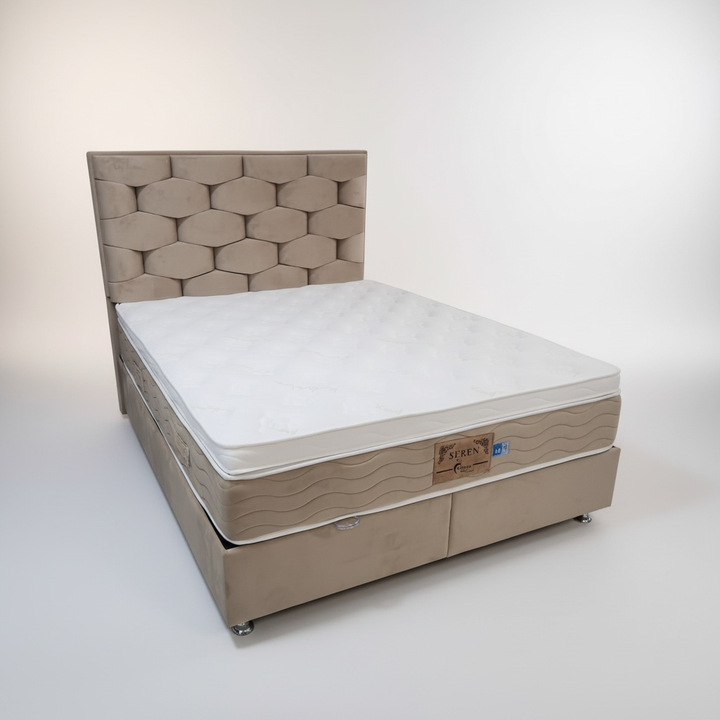 Boxspring PETEK 160 x 200 cm – Luxe Slaapcomfort met Opbergruimte - velvet beige stof