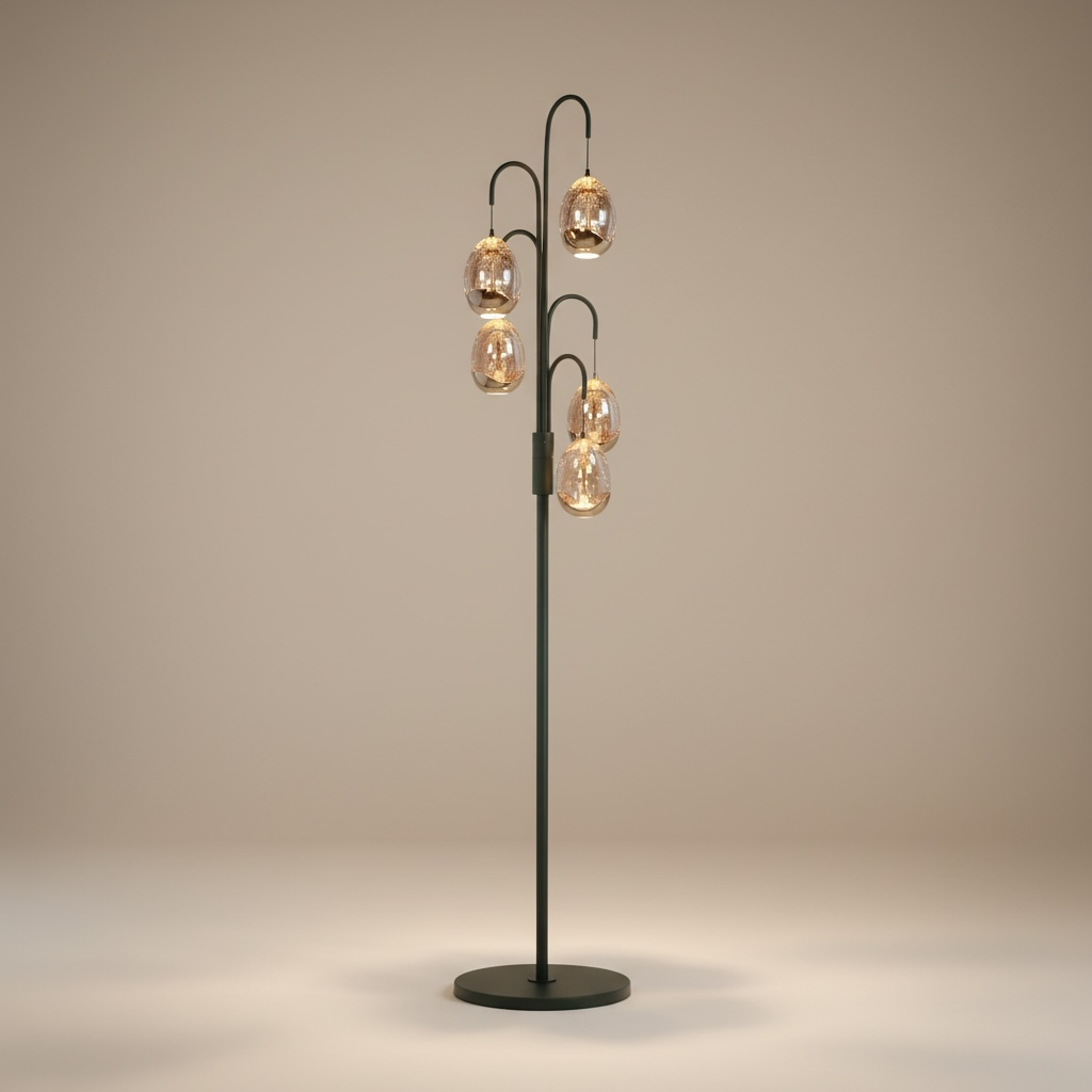 Staandelamp Golden Egg – Luxe 5-Lichts Dimbare Vloerlamp Zwart met Bubbelglas (165 cm)