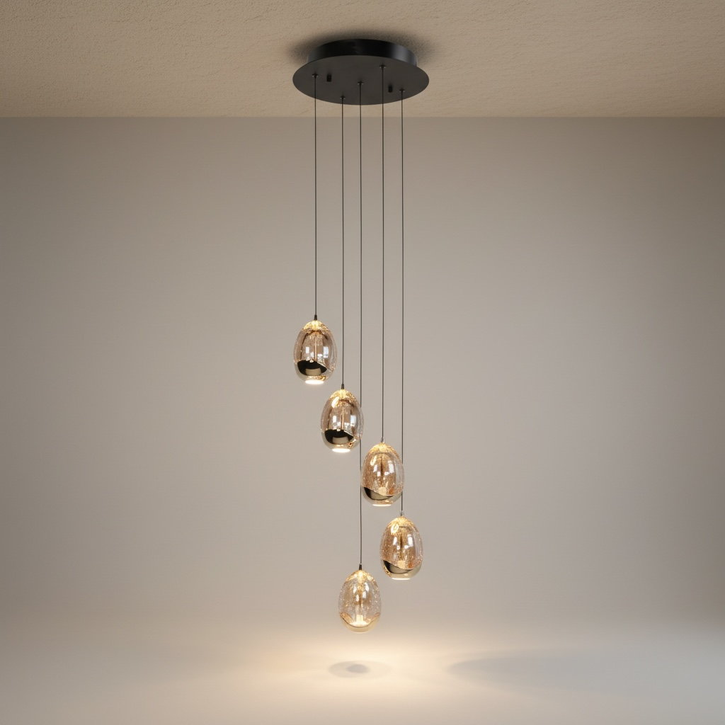 Hanglamp Golden Egg – Luxe 5-Lichts Dimbare Design Hanglamp Ø35 cm Zwart met Bubbelglas