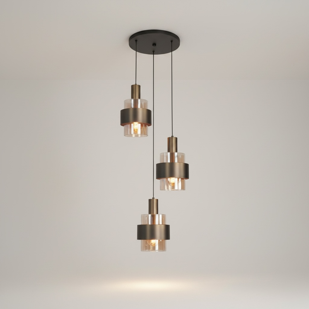 Luxe Hanglamp Amber Glas - 35 cm doorsnede– Brons of Beige – In Hoogte Verstelbaar 30-180 cm