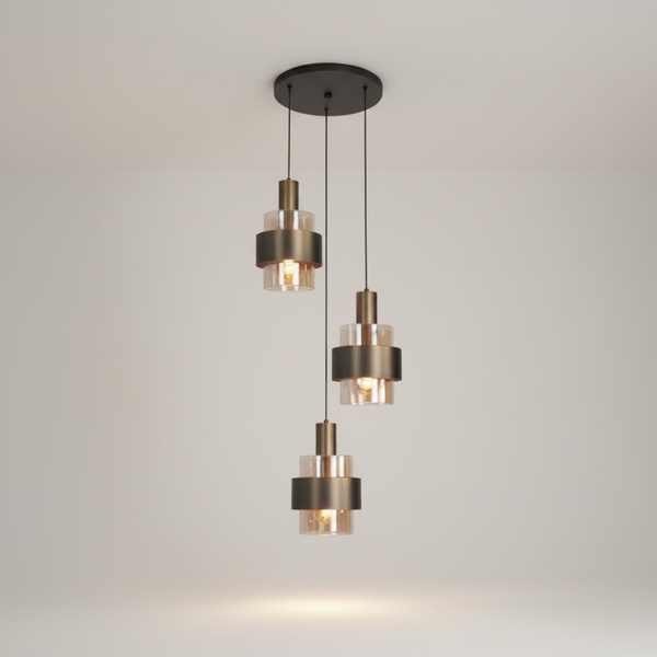 Luxe Hanglamp Amber Glas - 35 cm doorsnede– Brons of Beige – In Hoogte Verstelbaar 30-180 cm