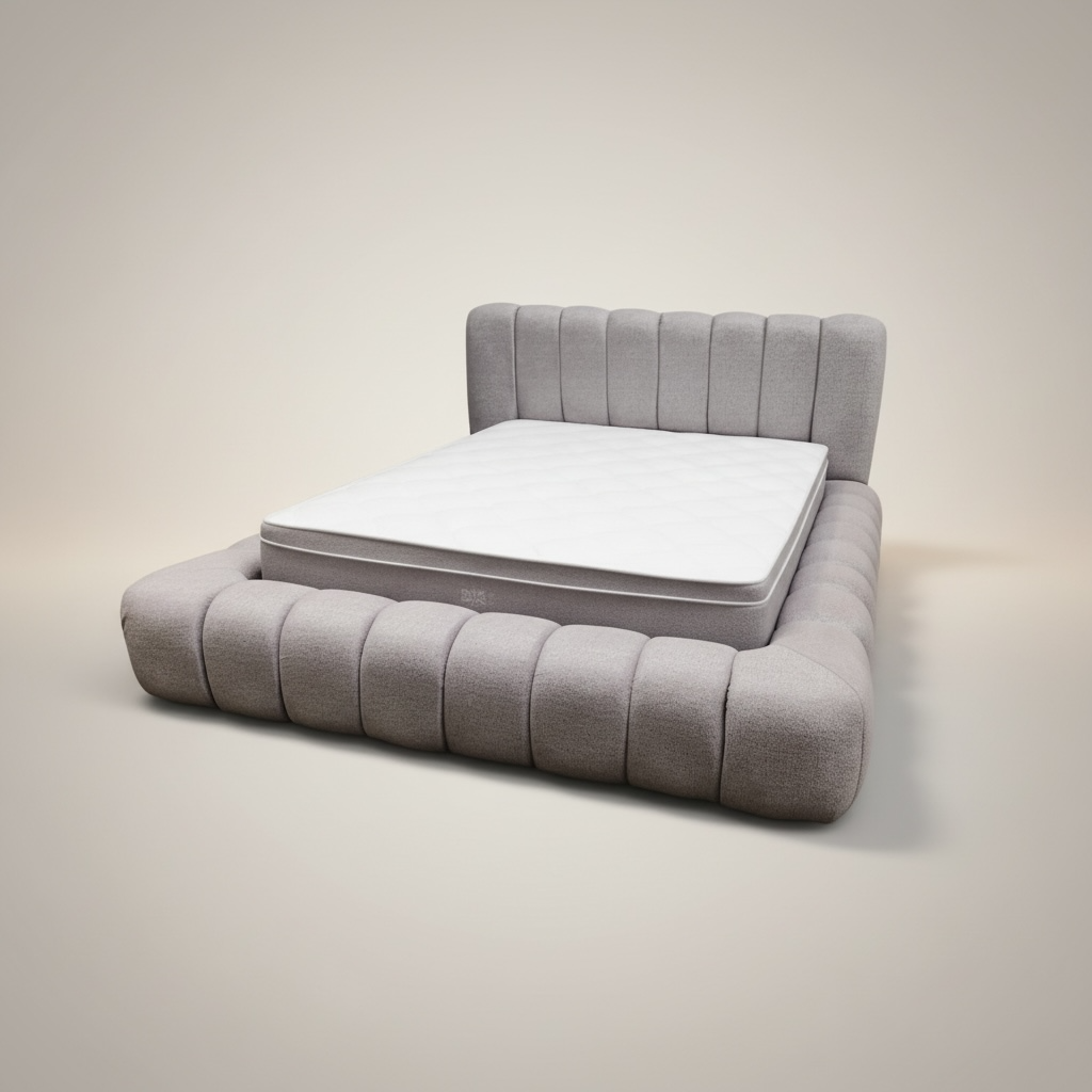 Boxspring Japandi met opbergruimte – 160x200 | Licht beige/grijs bouclé - matras en topper inbegrepen
