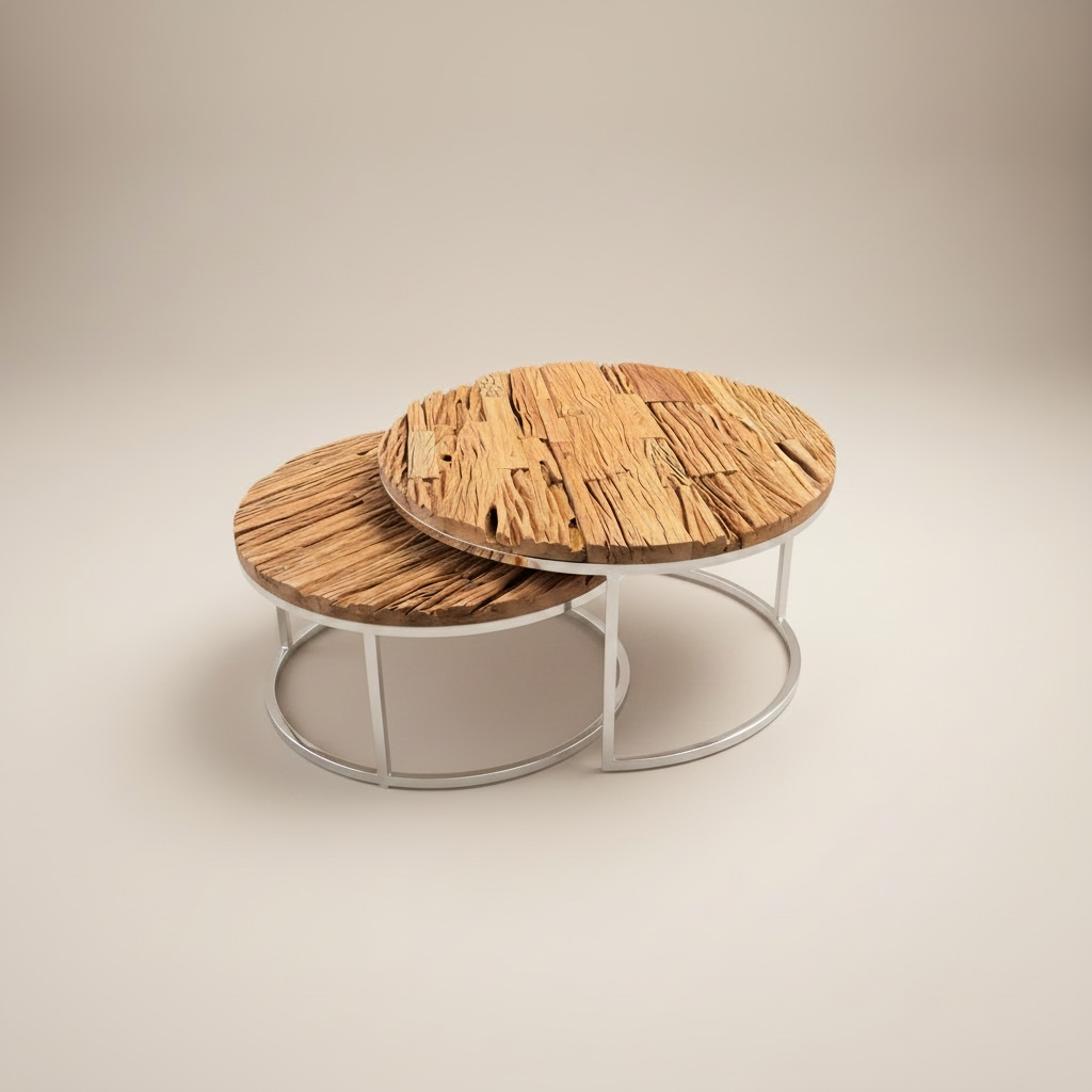 Salontafel Doblo Sleeperwood met glans nikkel onderstel en facet geslepen glas