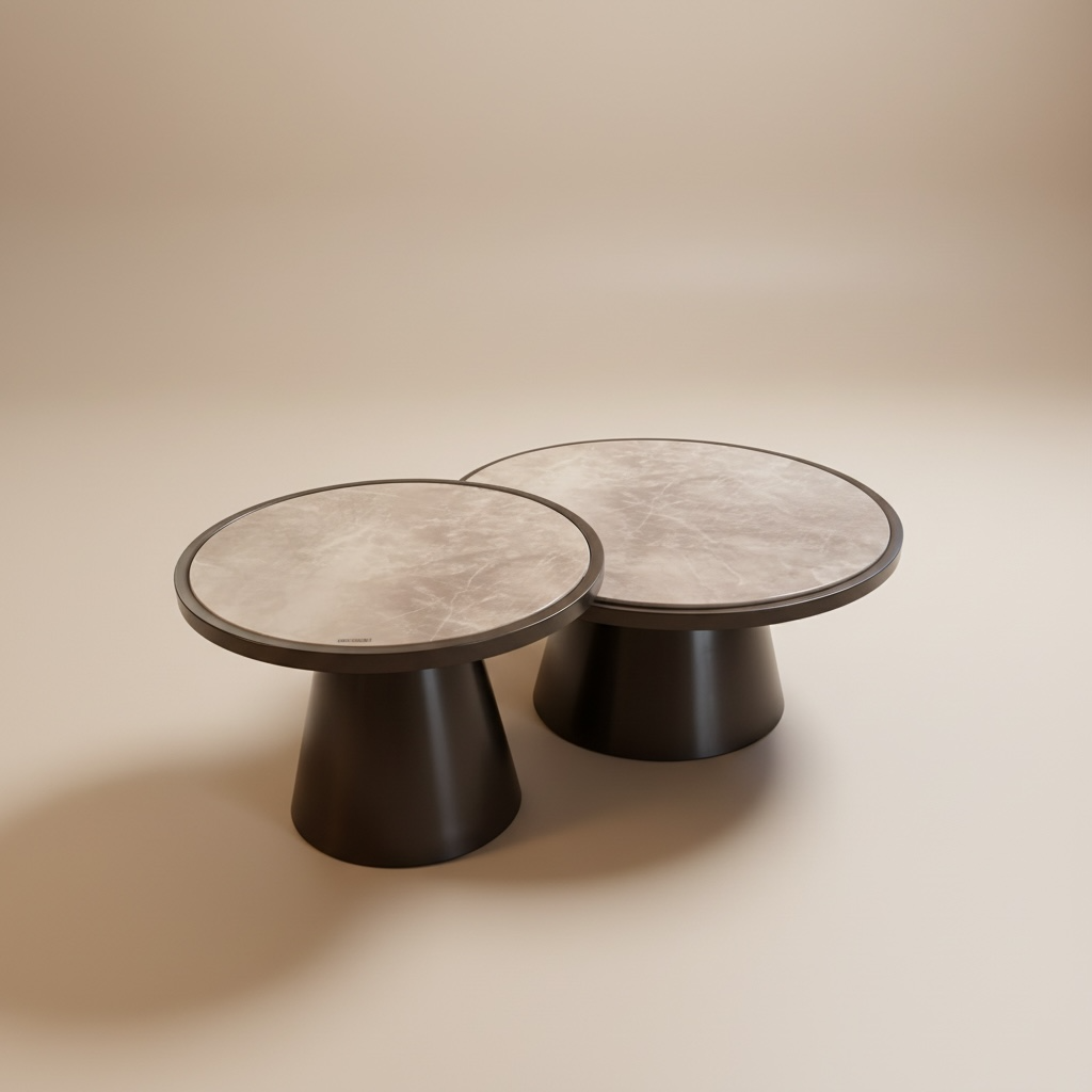 Salontafel set van twee - Japandi - 80 + 60cm - metalen onderstel