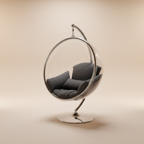 Hangstoel Ballon - plexi glas helder - zilver metaal kleur - 150cm